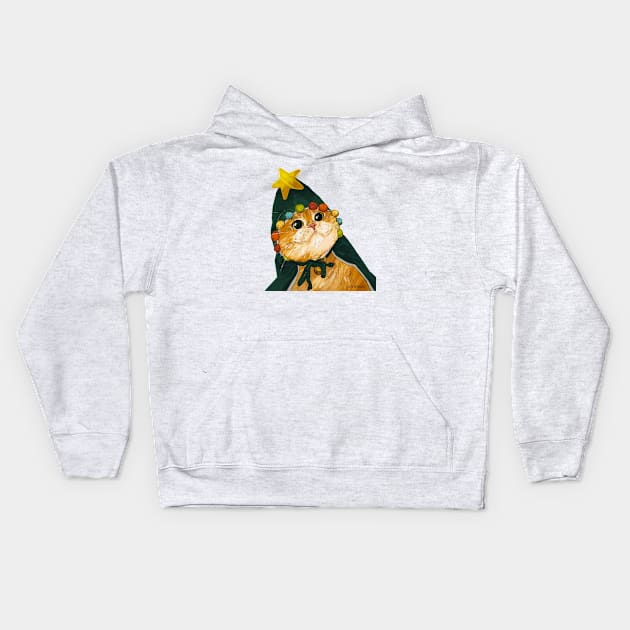 Christmas Tree Cat Hat! Kids Hoodie by Catwheezie